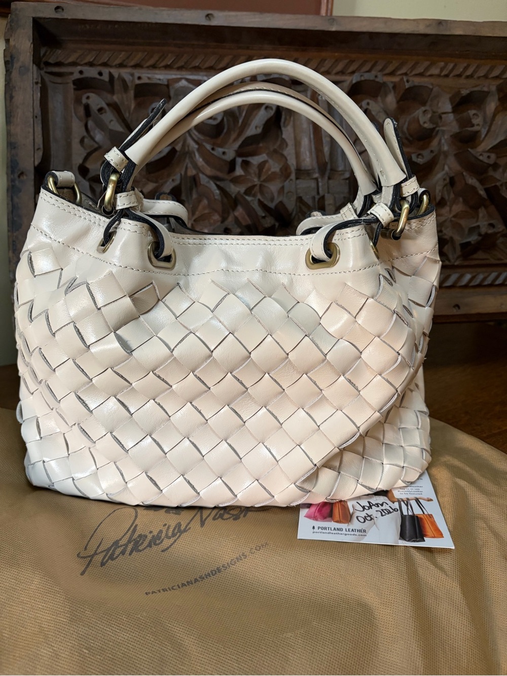 Patricia Nash Discovery Signature Limited Edition Cream Woven Leather Handbag